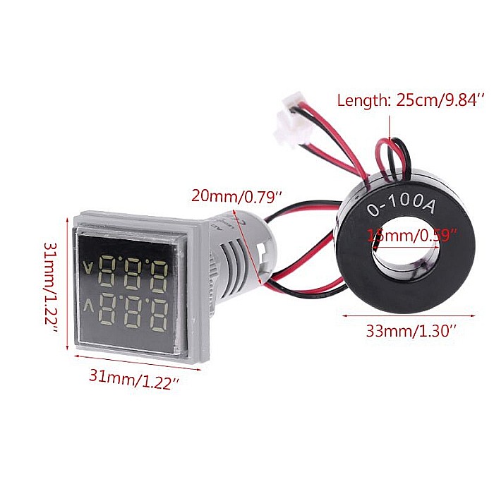 Voltmetru si ampermetru AC 50-500V, 0-100A, afisaj LED, culoare rosie [2]