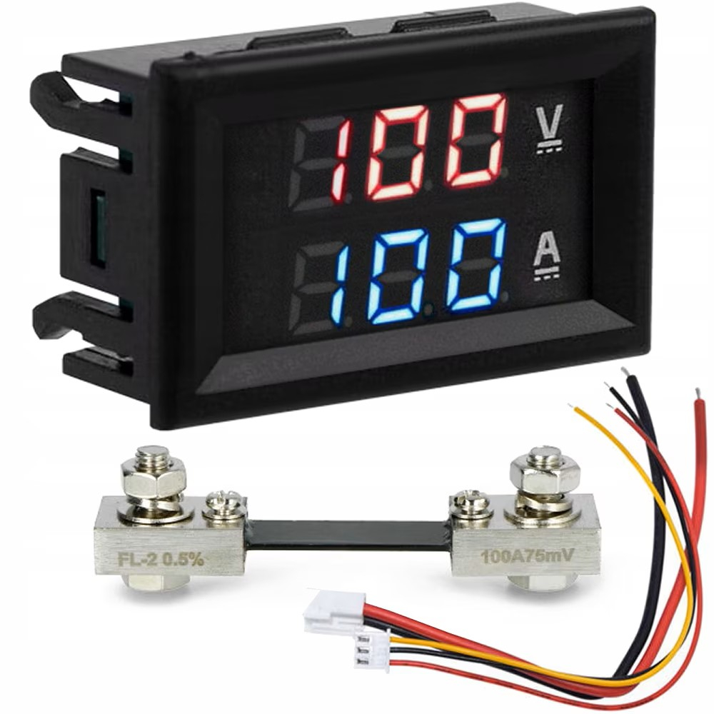 Voltmetru si ampermetru digital DC 0-100V 100A, display LED, shunt extern 100A [2]