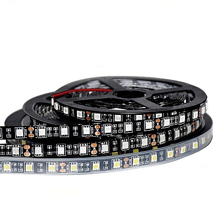 Banda LED 5m cu adeziv, 12V, IP65 impermeabil, 60 LEDuri/metru, culoare alb cald