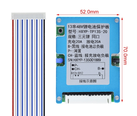 BMS 13S 48V Li-ion 20A, protectie acumulatori litiu, incarcare 54.6V, cu cabluri [2]