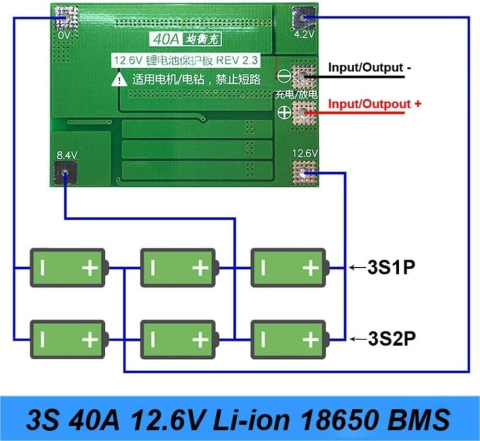 BMS 3S 40A cu balansare pentru baterii Li-ion (12.6V) [4]