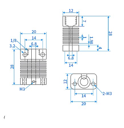 Cap printare CR10 12V teflon, conector, duza 0.4mm, filament 1.75mm imprimanta 3D [2]