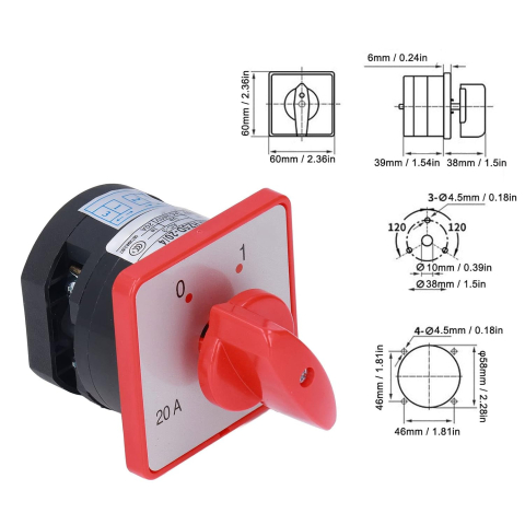 Comutator rotativ cu came HZ5D-20/4 L01, 2 pozitii 0-1, 20A, 4kW [3]
