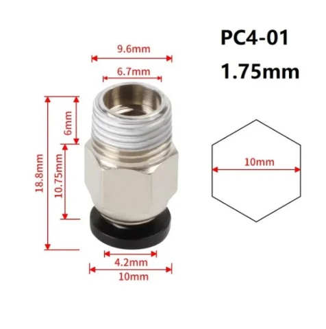 Conector pneumatic PC4-01, filet M10, pentru tub PTFE 4mm, imprimanta 3D [2]