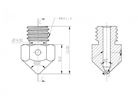 Duza imprimanta 3D MK8, 0.4mm, filament 1.75mm, filet M6, hexagon 6mm, otel inoxidabil [1]