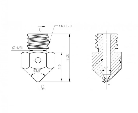 Duza imprimanta 3D MK8, 0.5mm, filament 1.75mm, filet M6, hexagon 7mm, otel inoxidabil [1]