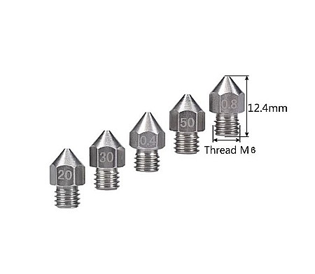 Duza inox imprimanta 3D, 0.2mm, filament 1.75mm M6 hexagon 6