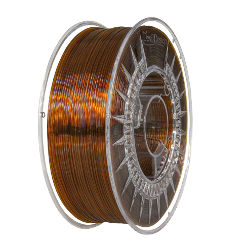 PET-G - Filament PETG chihlimbar transparent (Amber transparent), 1.75mm, 1kg, Devil Design, imprimantă 3D