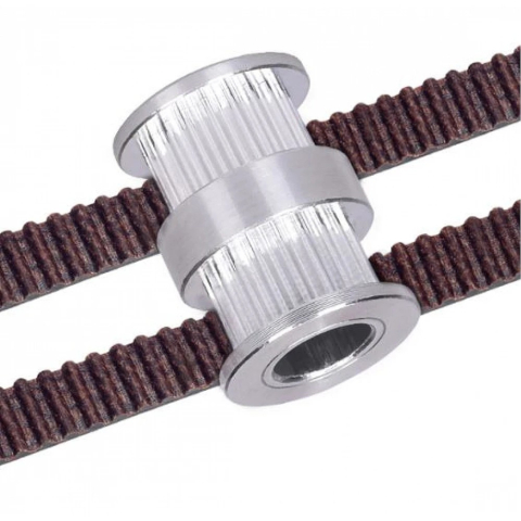 Fulie dintata dubla GT2, 20 dinti, alezaj 6.35mm, cu flanse, pentru curea 10mm [2]