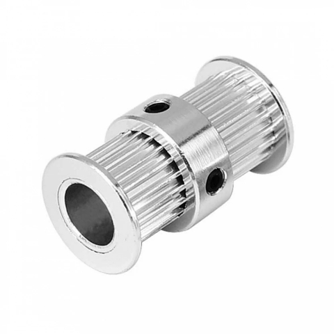 Curele si fulii GT2 - Fulie dintata dubla GT2, 20 dinti, alezaj 6.35mm, cu flanse, pentru curea 10mm
