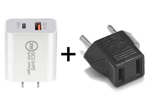Alimentatoare AC-DC - Incarcator rapid telefon 20W, USB-A + USB-C, PD si QC3.0, cu adaptor US la EU