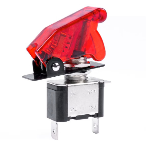 Intrerupatoare - Intrerupator auto tip toggle ASW-07D, 12V, 20A, 3 pini, LED rosu si capac de protectie