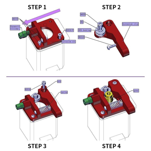 Kit extruder Bowden MK8 1.75mm positive direction CR-7/CR-8/CR10 partea dreapta [5]