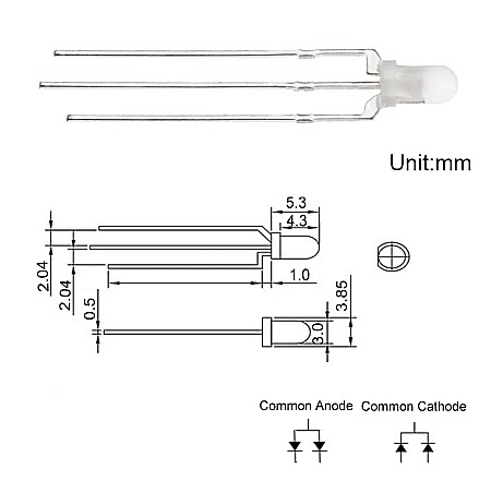 LED bicolor 3mm F3 rosu cu albastru, catod comun [1]
