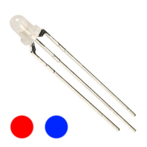 LED bicolor F3 3mm rosu si albastru, 3 pini, catod comun [1]