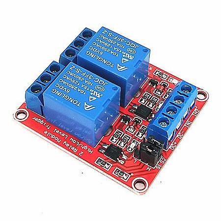 Modul 2 relee 5V, 10A, cu optocuplor, borne cu surub si declansare HIGH/LOW