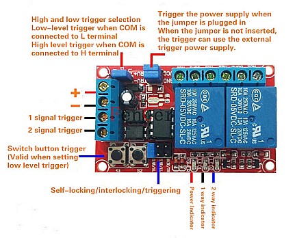 Modul 2 relee 5V 10A self-locking, interlocking, triggering [4]