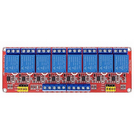 Relee - Modul 8 Relee 12V, 10A, liniar cu optocuplor, rosu