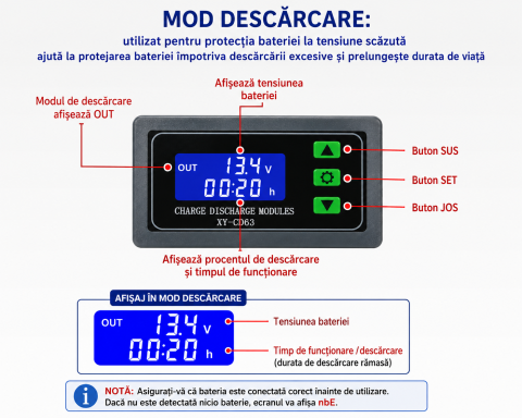 Modul control incarcare descarcare baterii XY-CD63 6-60V 30A, cu carcasa [4]