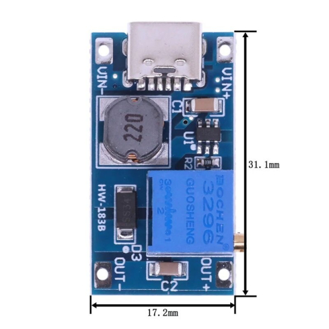 Modul DC-DC step-up ajustabil 2A 2-24V la 28V MT3608, USB type C, Arduino [4]