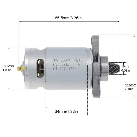 Motor electric DC RS550 21VDC, angrenaj conic 8 dinti, pentru fierastrau electric [3]