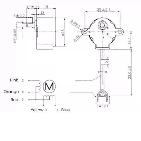 Motor pas cu pas 28BYJ-48, 5V, cu reductor si driver ULN2003 [5]