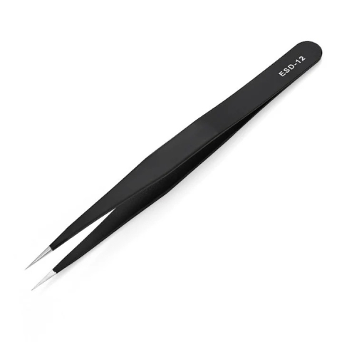 Scule manuale si electrice - Penseta antistatica ESD-12, varf drept robust, otel inoxidabil, pentru electronica si componente