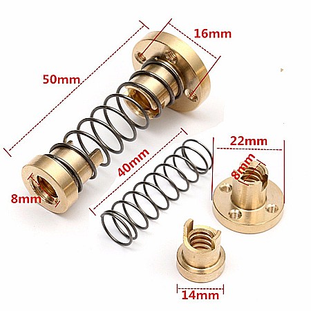 Piulita anti-backlash T8x8 cu arc pentru surub trapezoidal, pas 2mm, avans 8mm [6]