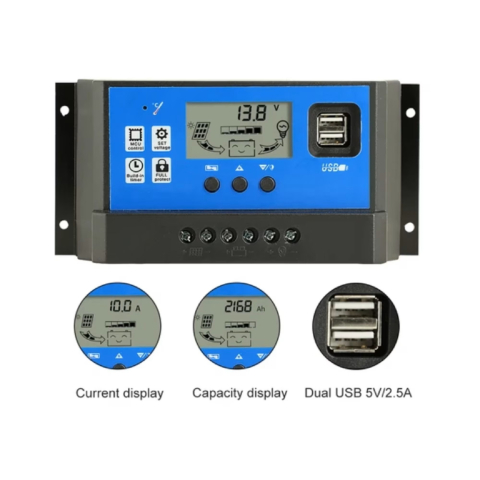 Regulator incarcare solara PWM 60A pentru panouri fotovoltaice, 12V/24V, LCD, USB 5V/3A [5]