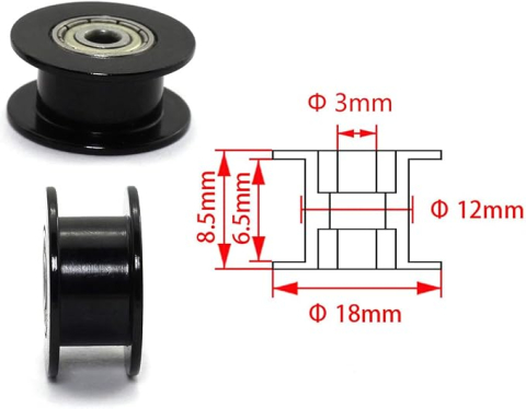 Rola intinzator GT2 fara dinti, 3mm, curea 6mm, aluminiu [2]