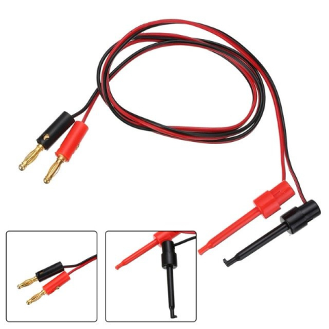 Set cabluri testare cu carlig la mufa banana tata, aurite, rosu si negru, 1m