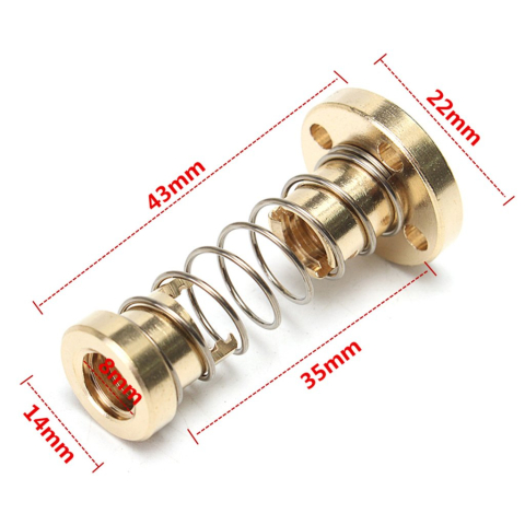 Piulita anti-backlash T8 cu arc pentru surub trapezoidal, pas 2mm, avans 8mm [6]