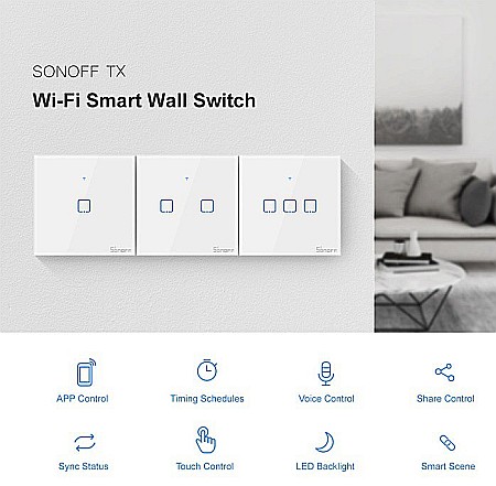 Sonoff T1EU2C-TX Touch Wifi & RF - intrerupator cu 2 canale alb [3]