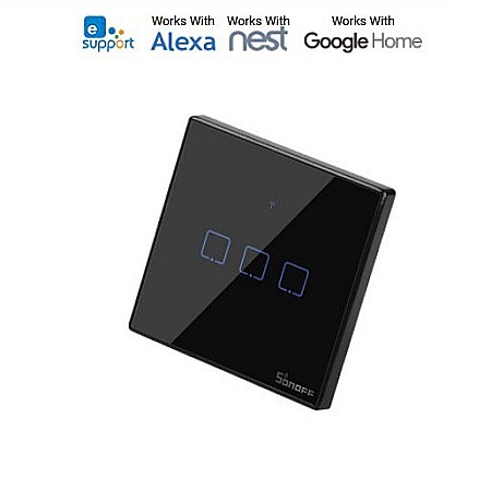 Smart Home - Sonoff T3EU3C-TX Touch Wifi & RF -intrerupator cu 3 canale negru