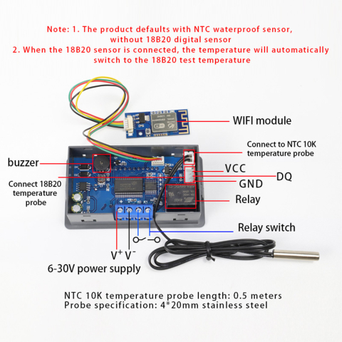 Termostat XY-WT03 cu sonda NTC 10K, modul wifi si aplicatie 6VDC-30VDC [8]