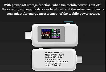 Tester USB C, cu afisaj color, KWS-1902C, tensiune, putere, amperaj [3]