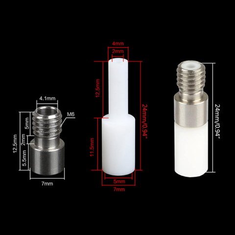Tija filetata M6 pentru hotend BIQU ZSYong Mix 2-in-1, cu tub PTFE, 24mm [4]