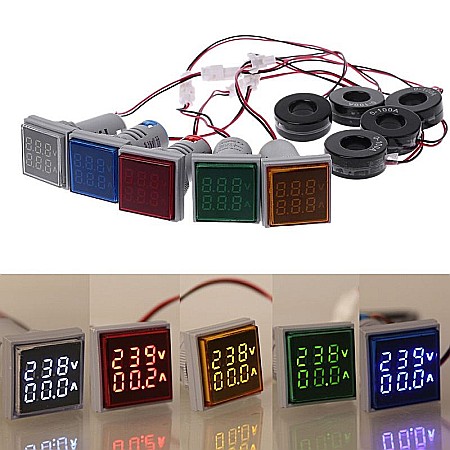 Voltmetru si ampermetru AC 50-500V, 0-100A, afisaj LED, culoare rosie [3]