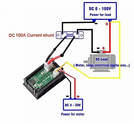 Voltmetru si ampermetru digital 0-100V DC, 50A, shunt, display LED [4]