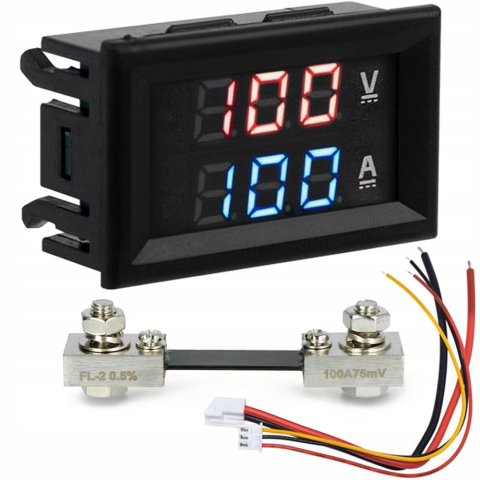 Voltmetru si ampermetru digital DC 0-100V 100A, display LED, shunt extern 100A [1]
