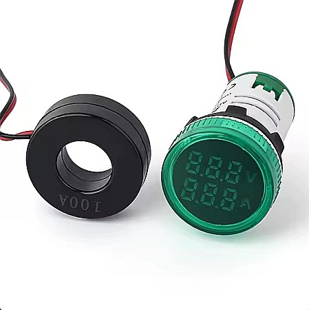 Senzori Arduino - Voltmetru si Ampermetru rotund AC 50-500V, 0-100A, afisaj LED, culoare verde