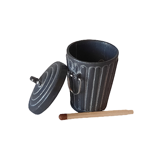 Cos mare clasic de gunoi cu capac metal - miniatura casute papusi [2]