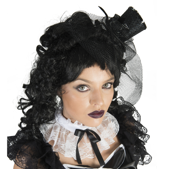 Bentiță cu mini pălărie neagră și voal – Catifea, buline lucioase, 12 x 10 x 22 cm – Cod 74859 [3]