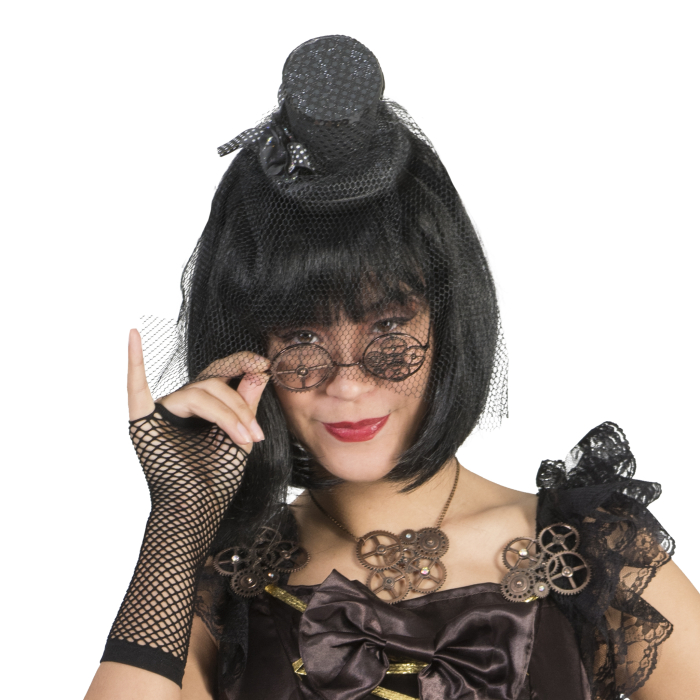 Bentiță cu mini pălărie neagră și voal – Catifea, buline lucioase, 12 x 10 x 22 cm – Cod 74859 [2]