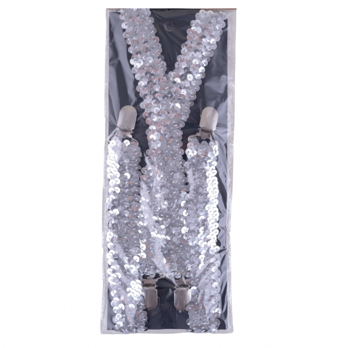 Bretele Petrecere Glamour Argintii cu Paiete – Accesorii Party Stralucitoare -Cod 60821 [3]
