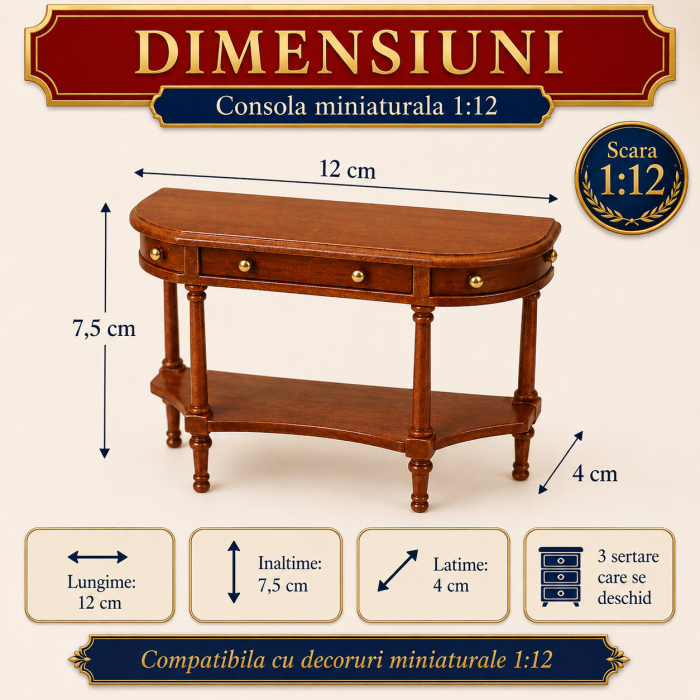 Consola Louis XVI din lemn culoare cires, miniatura 1:12 pentru casute de papusi [2]