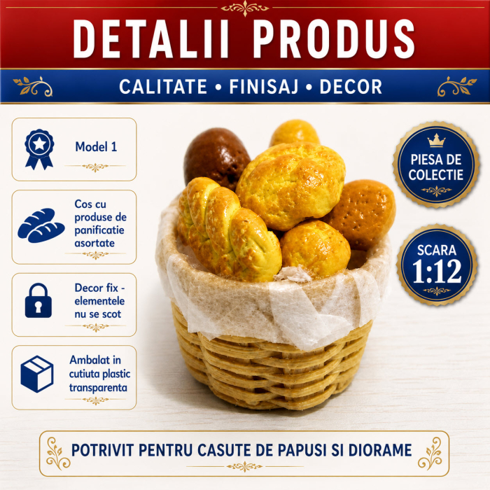 Cos cu paine si produse de patiserie, miniatura 1:12 pentru casute de papusi - Model 1 [3]
