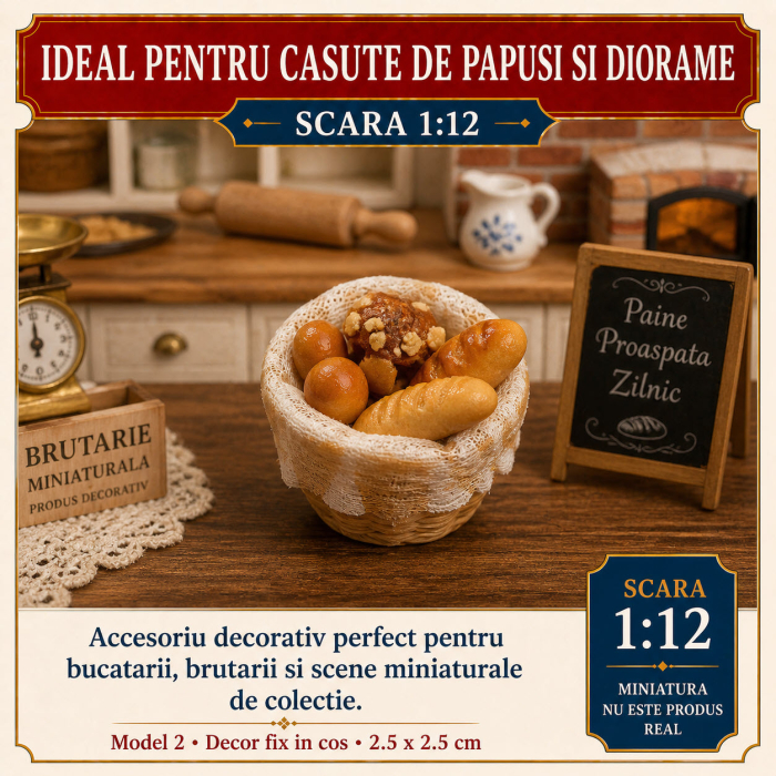 Cos cu paine si produse de patiserie, miniatura 1:12 pentru casute de papusi - Model 2 [4]
