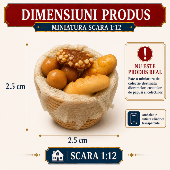 Cos cu paine si produse de patiserie, miniatura 1:12 pentru casute de papusi - Model 2 [2]