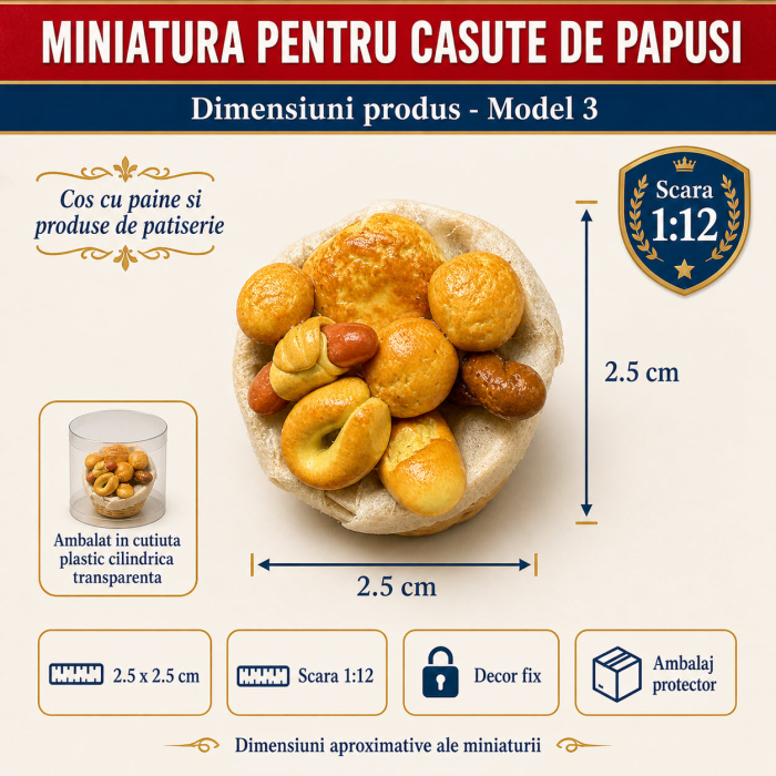 Cos cu paine si produse de patiserie, miniatura 1:12 pentru casute de papusi - Model 3 [2]
